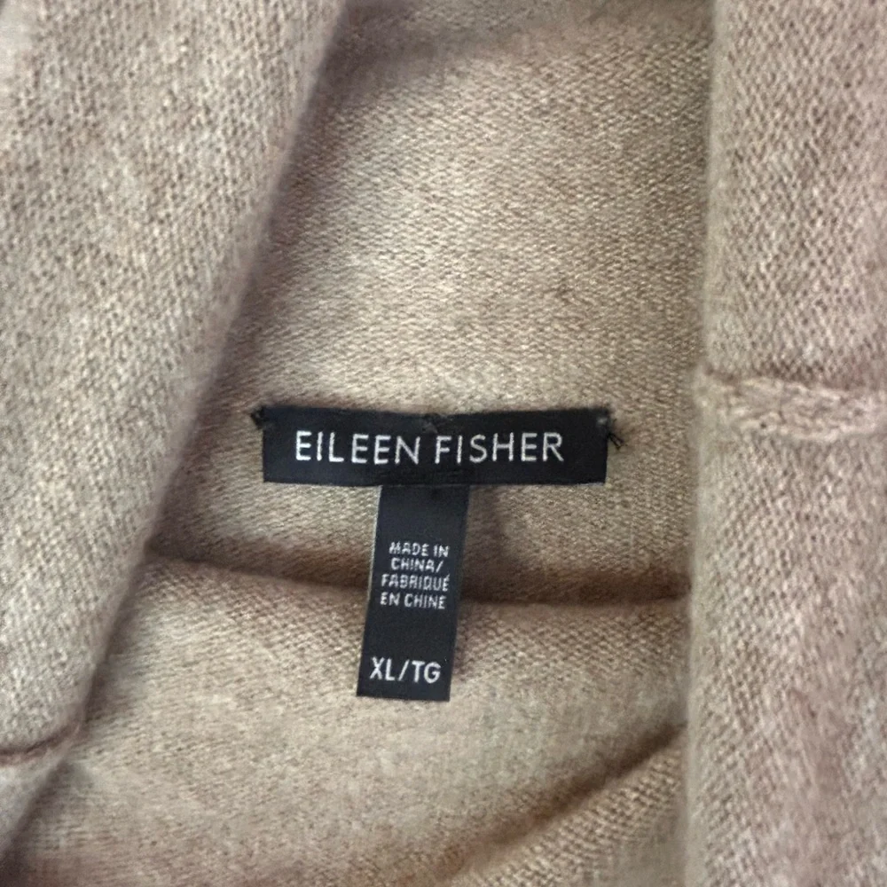 Eileen Fisher Cashmere Turtleneck Poncho Sweater XL Oatmeal Tunic - Picture 2 of 8